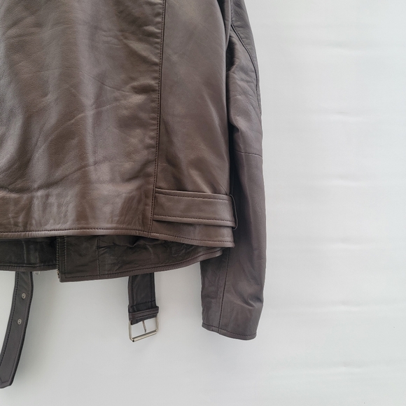 Quince Mocha Brown Leather Moto Biker Jacket Size Large Timeless Minimalist - Picture 15 of 16